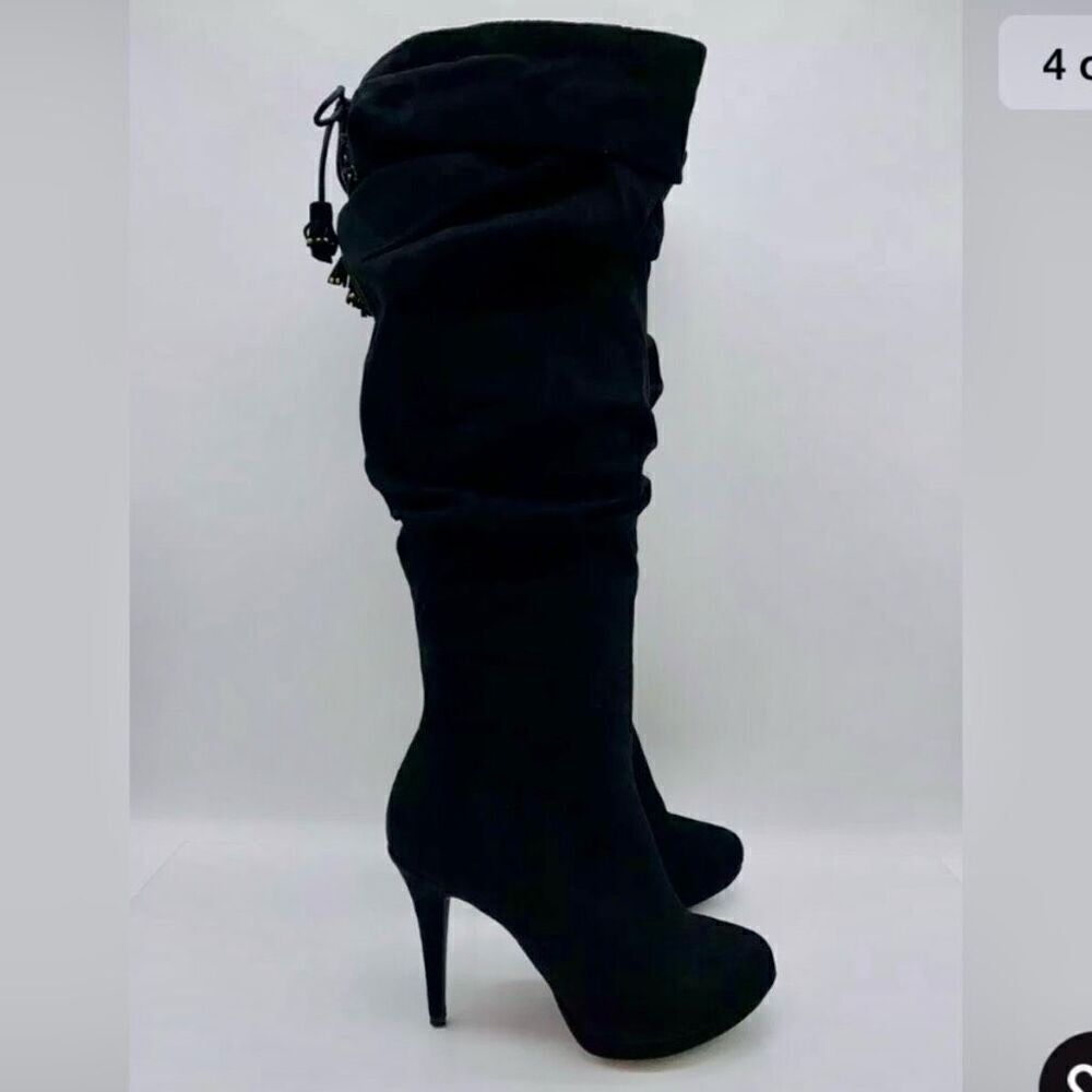NWT Thalia Brisa Gorgeous Sz 7 W Knee High Black Suede Stilettos High Heel Boots